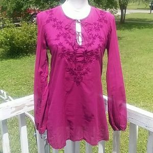 Lucky Brand Floral Long Sleeve Embroidered